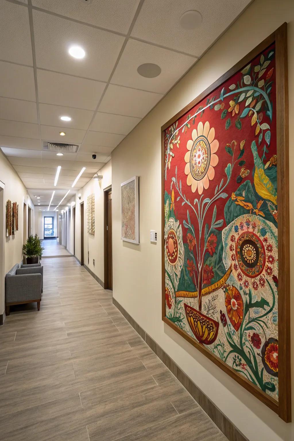 Transform your hallway into a captivating gallery with a bold piece of art.