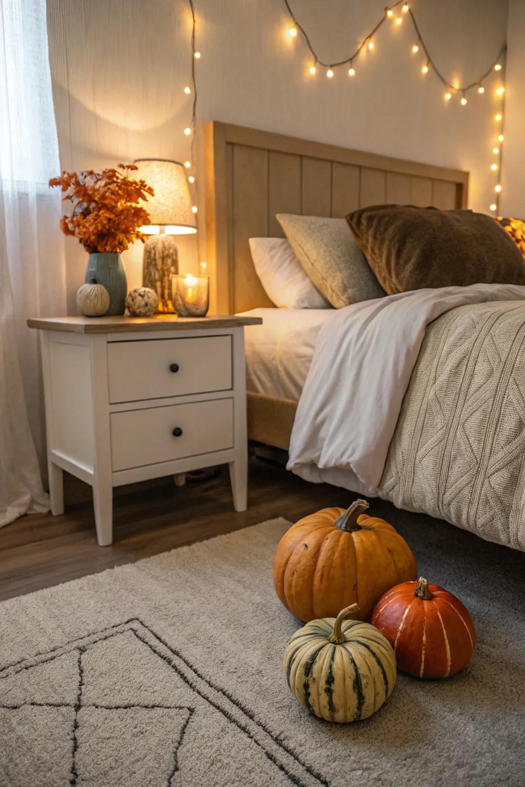 Pumpkins contribute a festive highlight to every nook of your sleeping quarters.