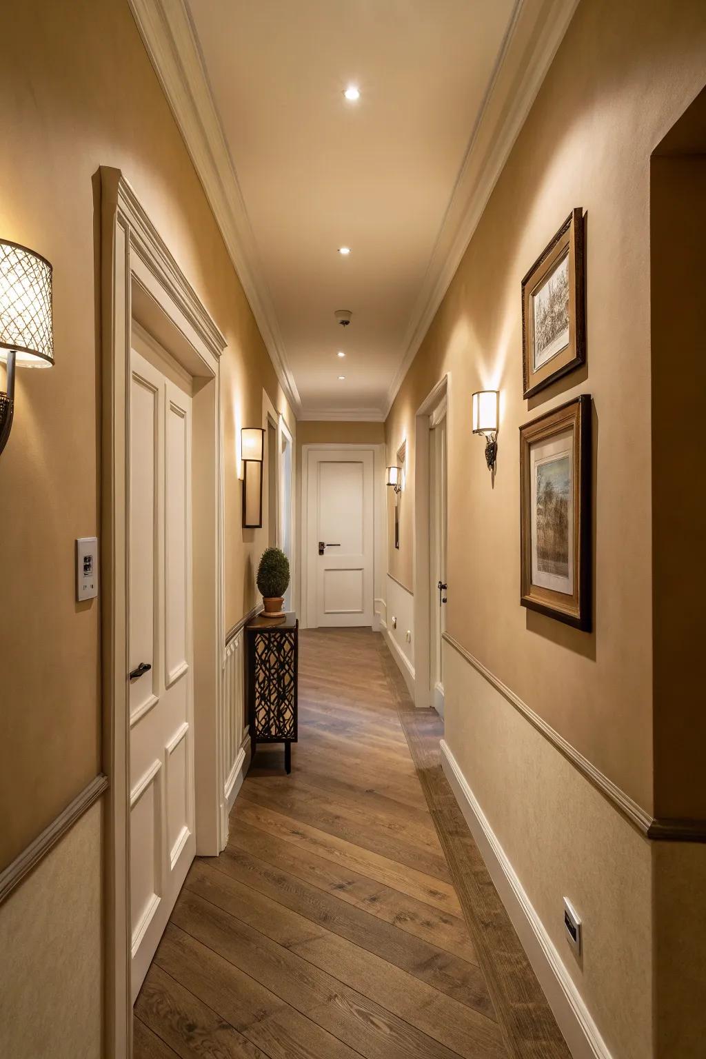 Savor the warmth of neutral shades for a tranquil hallway setting.
