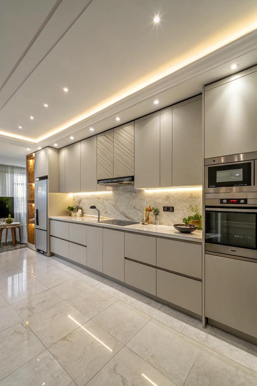Integrated appliances merge beautifully with cabinetry, achieving a smooth, uninterrupted visual.