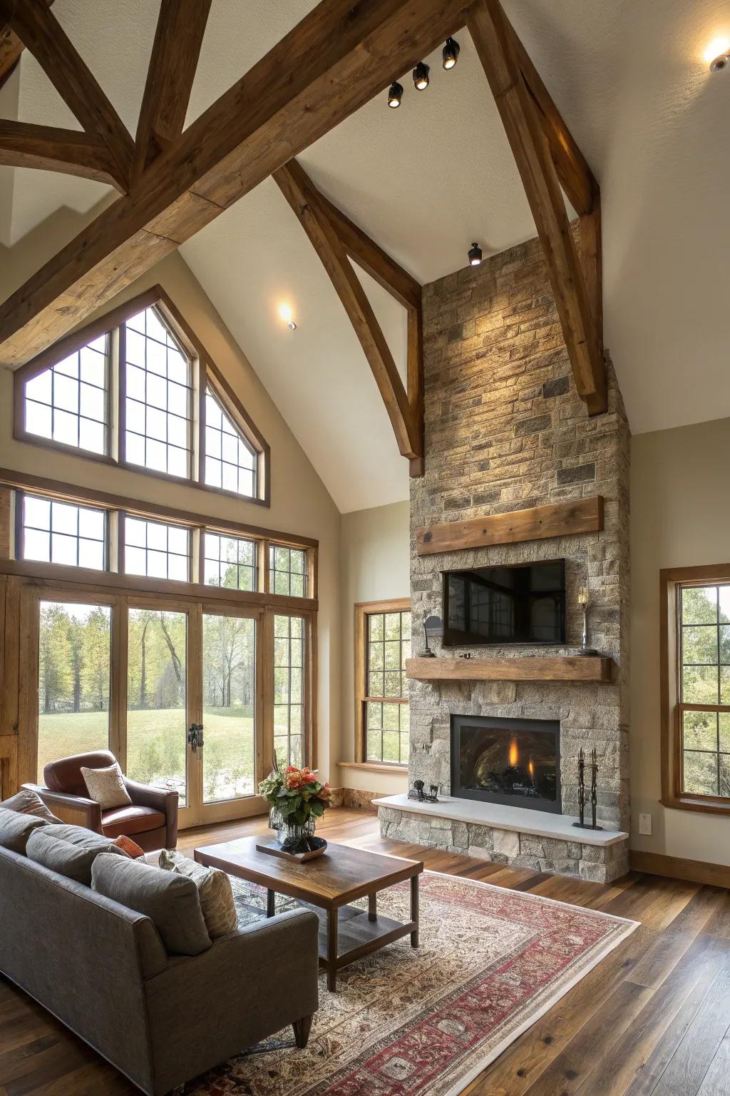 Celebrate architectural splendor with visible beams and abundant natural illumination.