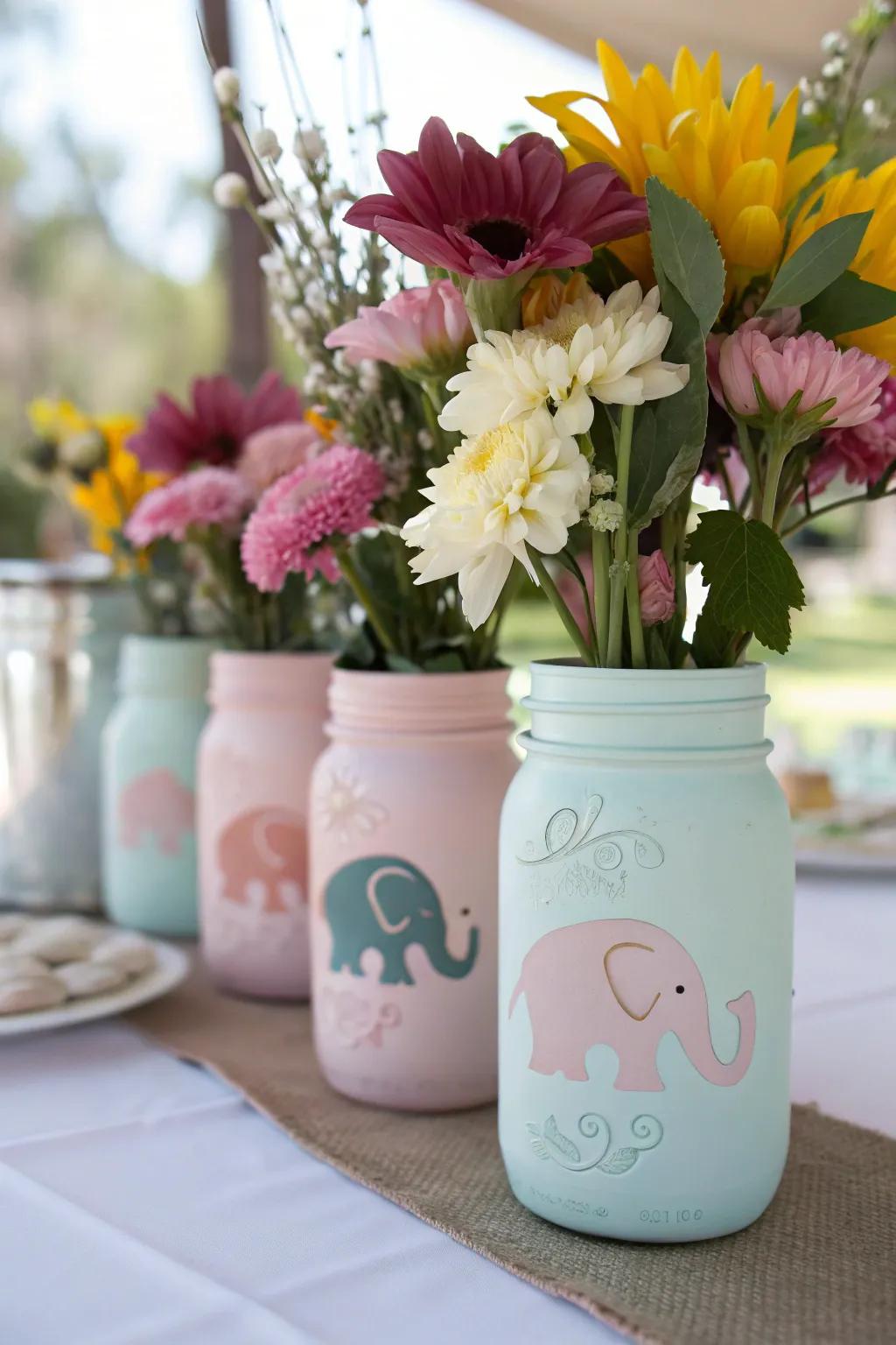 Vibrant preserving jar showpieces highlighted with elephant motifs.