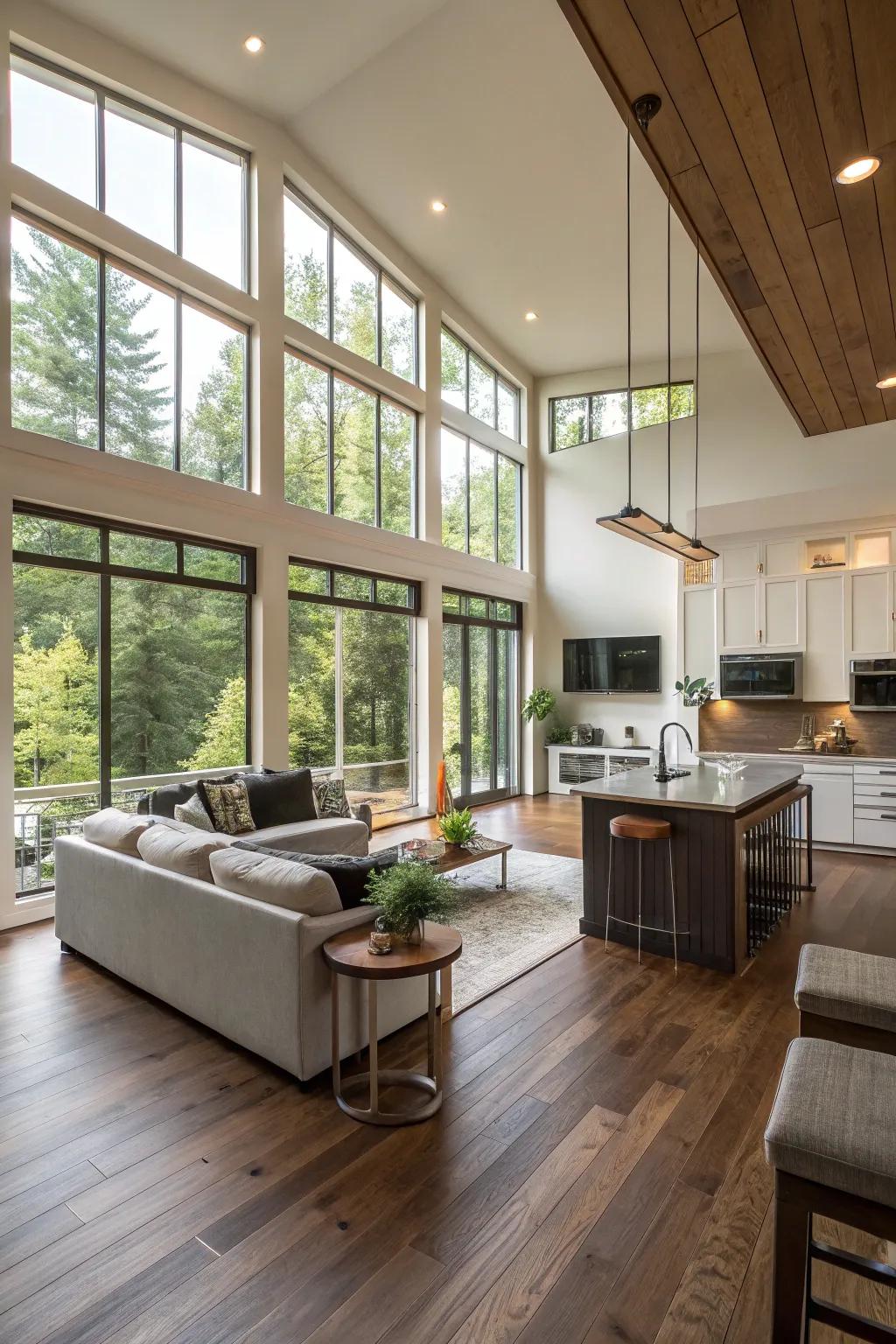 A beautifully crafted open-concept floor plan seamlessly integrates kitchen and living spaces.