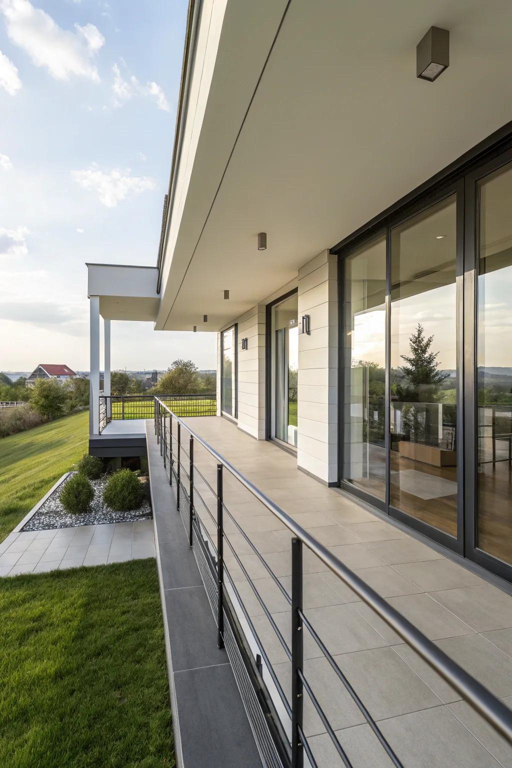 Sharp lines and contemporary architecture meet on this impressive porch.