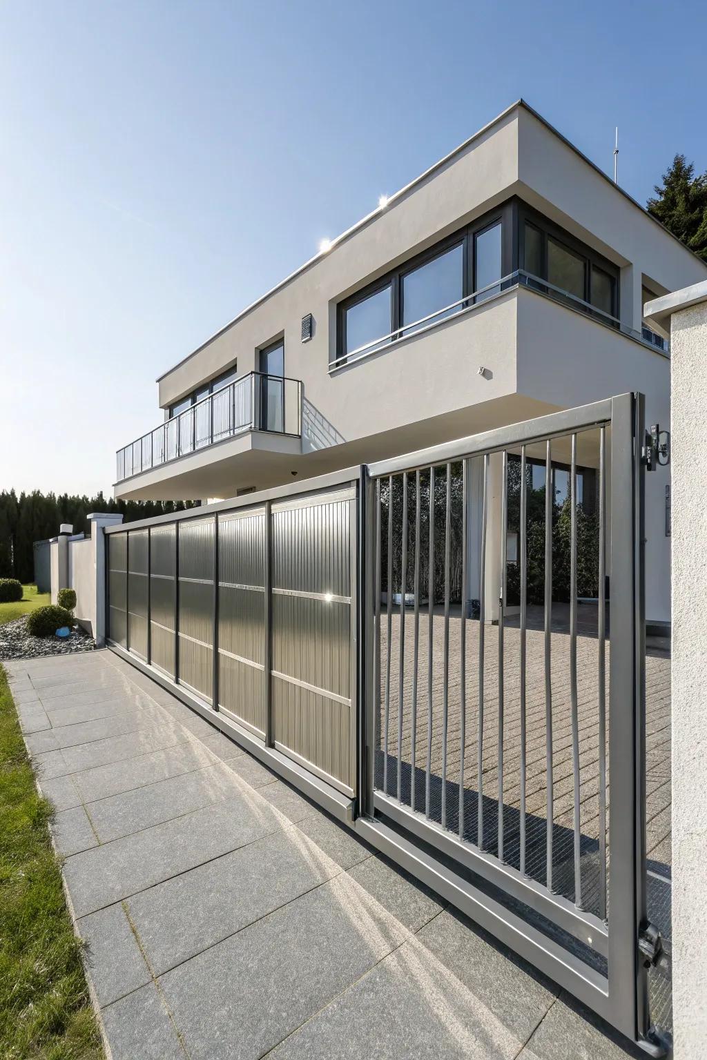 Refined metal sliding gates infuse a modern sophistication into any residence.