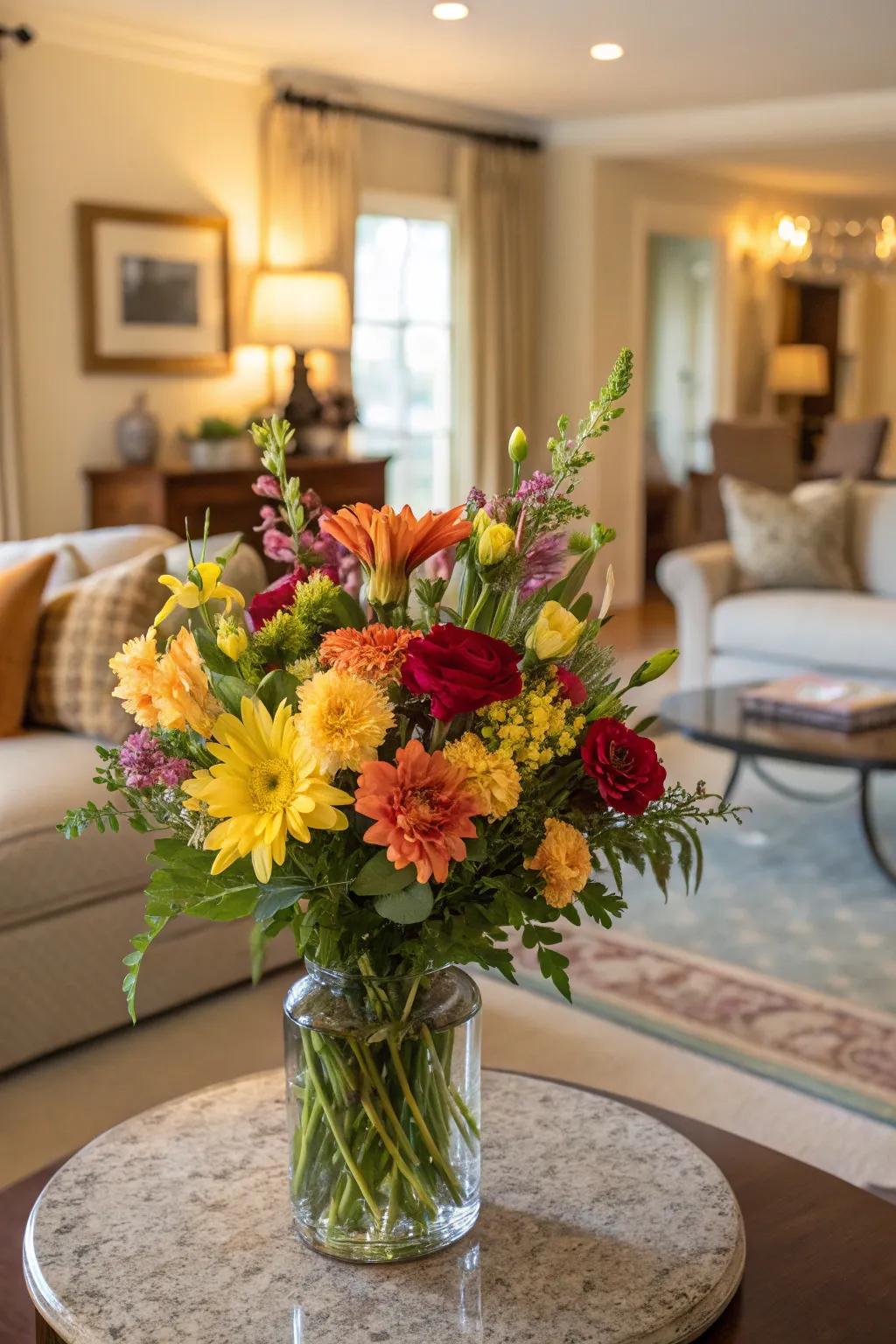 Lively flower displays infuse any space with energy and color.