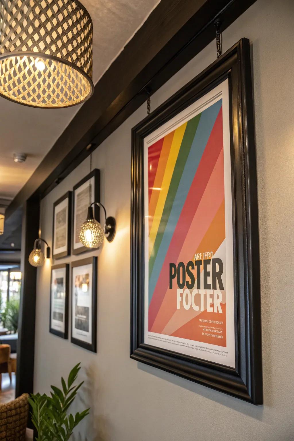 A striking ebony frame gives a modern touch to any poster.
