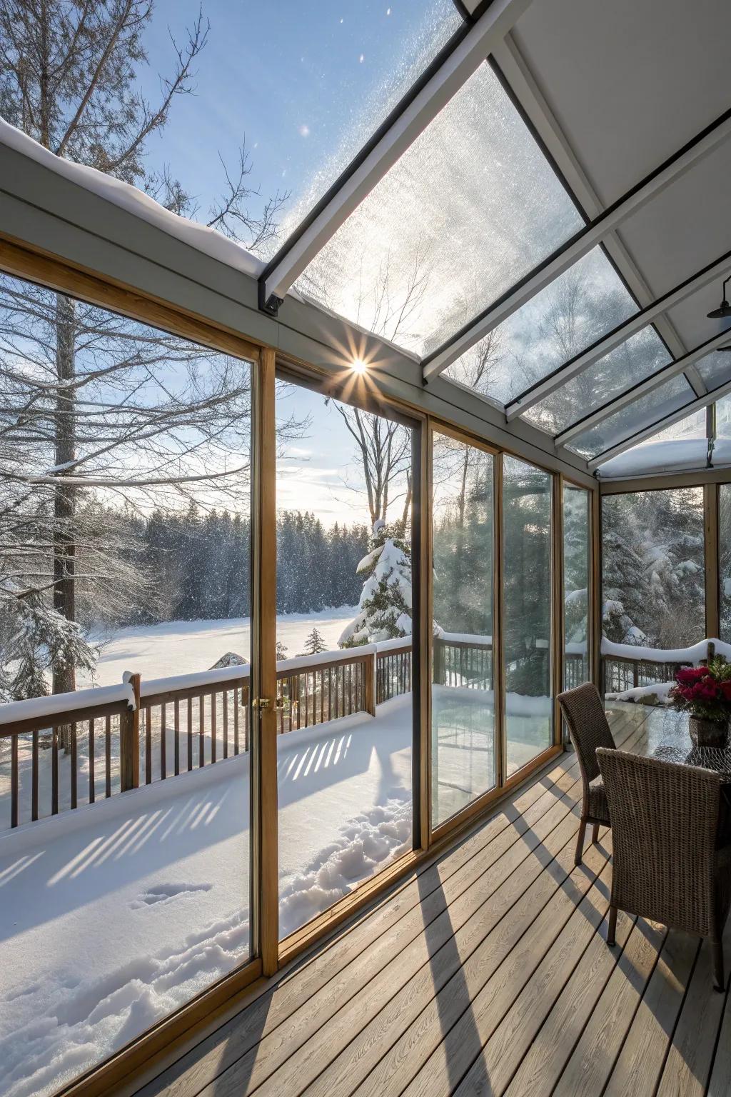 Savor the radiance of a sunny day during winter by using glass enclosures.