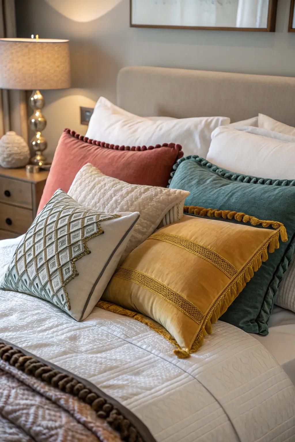 Layered pillows bring dimension and flair to any bed.