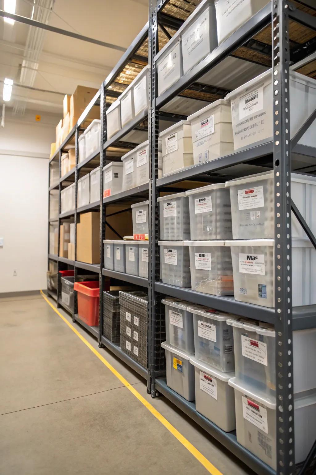 <strong><em>Shelves are key to maximizing vertical space, keeping everything organized and easy to reach.</em></strong>” loading=”lazy” class=”pimg”>
	</picture><figcaption><strong><em>Shelves are key to maximizing vertical space, keeping everything organized and easy to reach.</em></strong></figcaption></figure>
<p>Invest in reliable shelving to neatly stack your containers vertically, which frees up floor area. I’ve noticed that using shelves not only keeps everything within reach but also stops containers from getting crushed.</p>
<h3>May just do the trick:</h3>
<ul class=