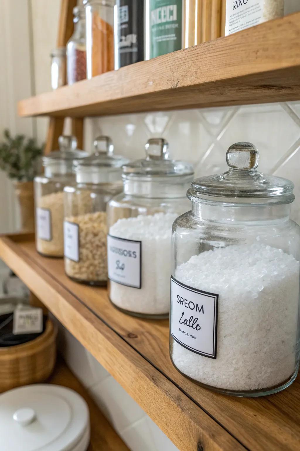 Elegant glass jars filled with vibrant magnesium flakes