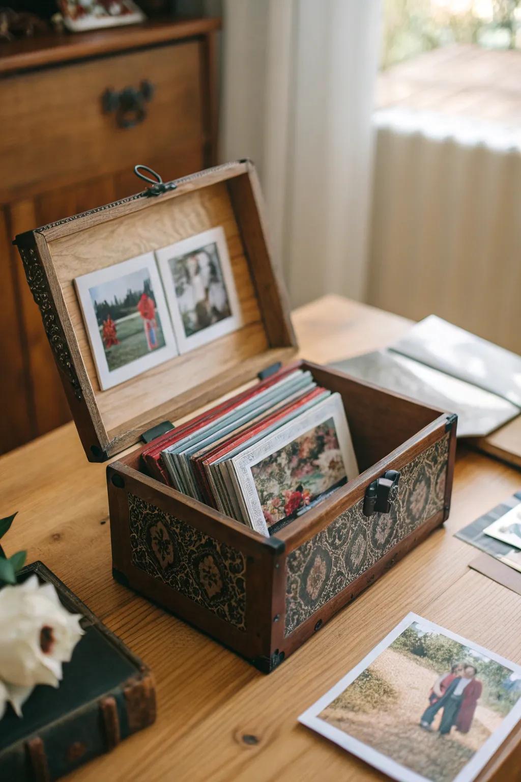 Elegant photo boxes offer both charm and practicality for storage.