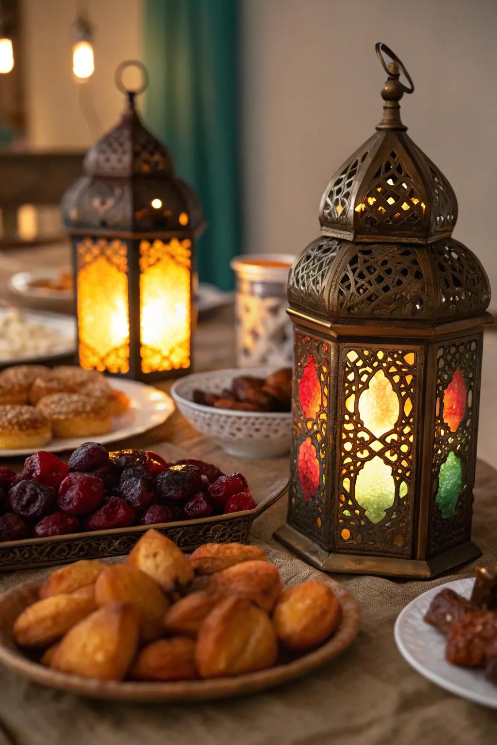 Sophisticated lamps casting a tender light on the iftar table
