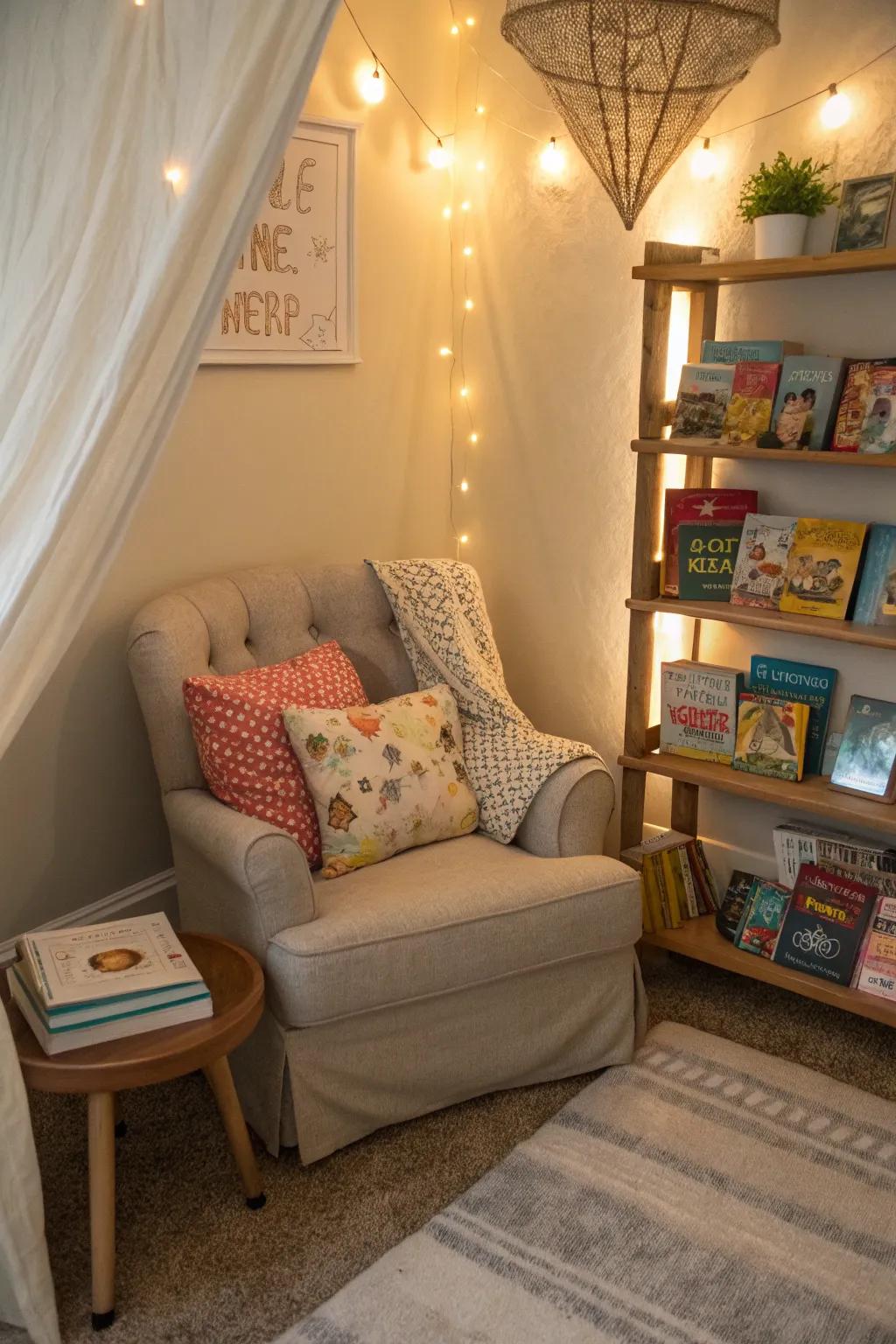 A snug space for reading offers peaceful indoor moments.