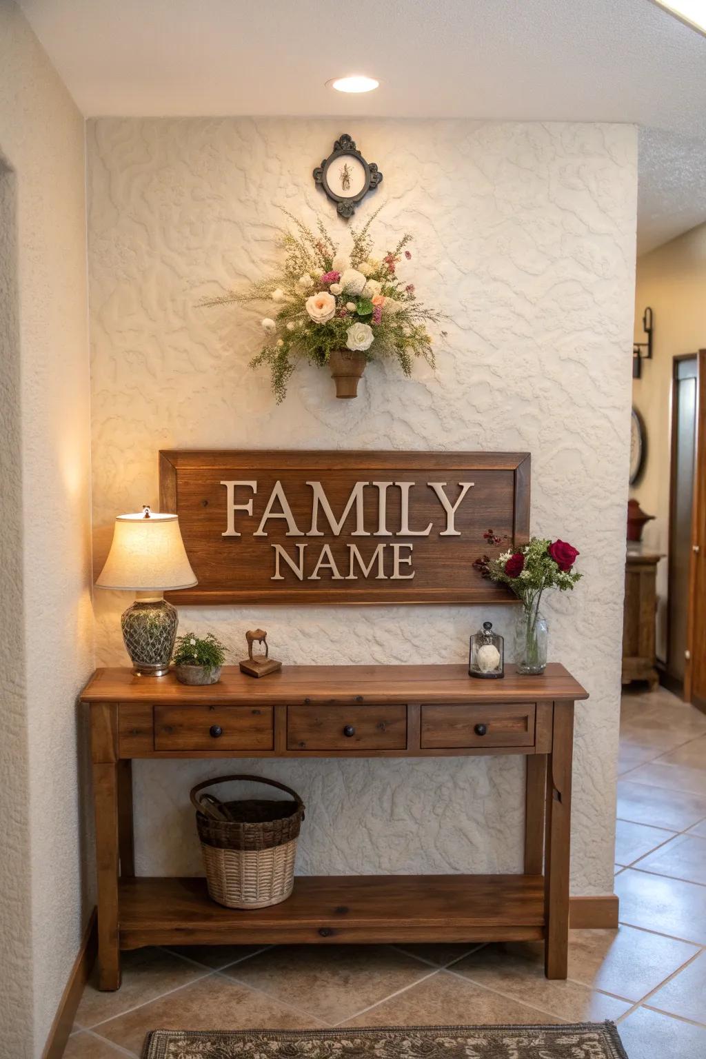 Extend a warm welcome with a custom family moniker display.