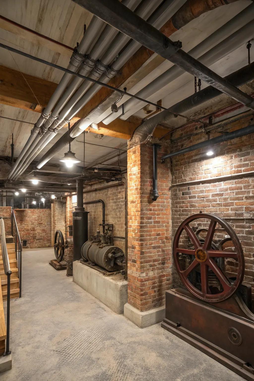 Exposed brick adds raw elegance to your basement.