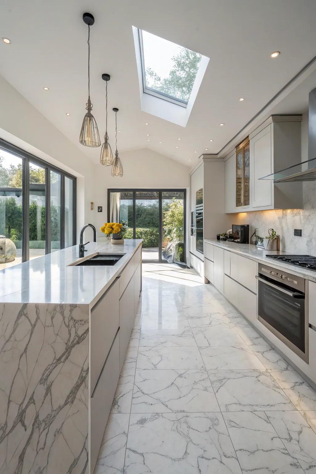 Laminate countertops that mimic marble add sophistication without the high price.