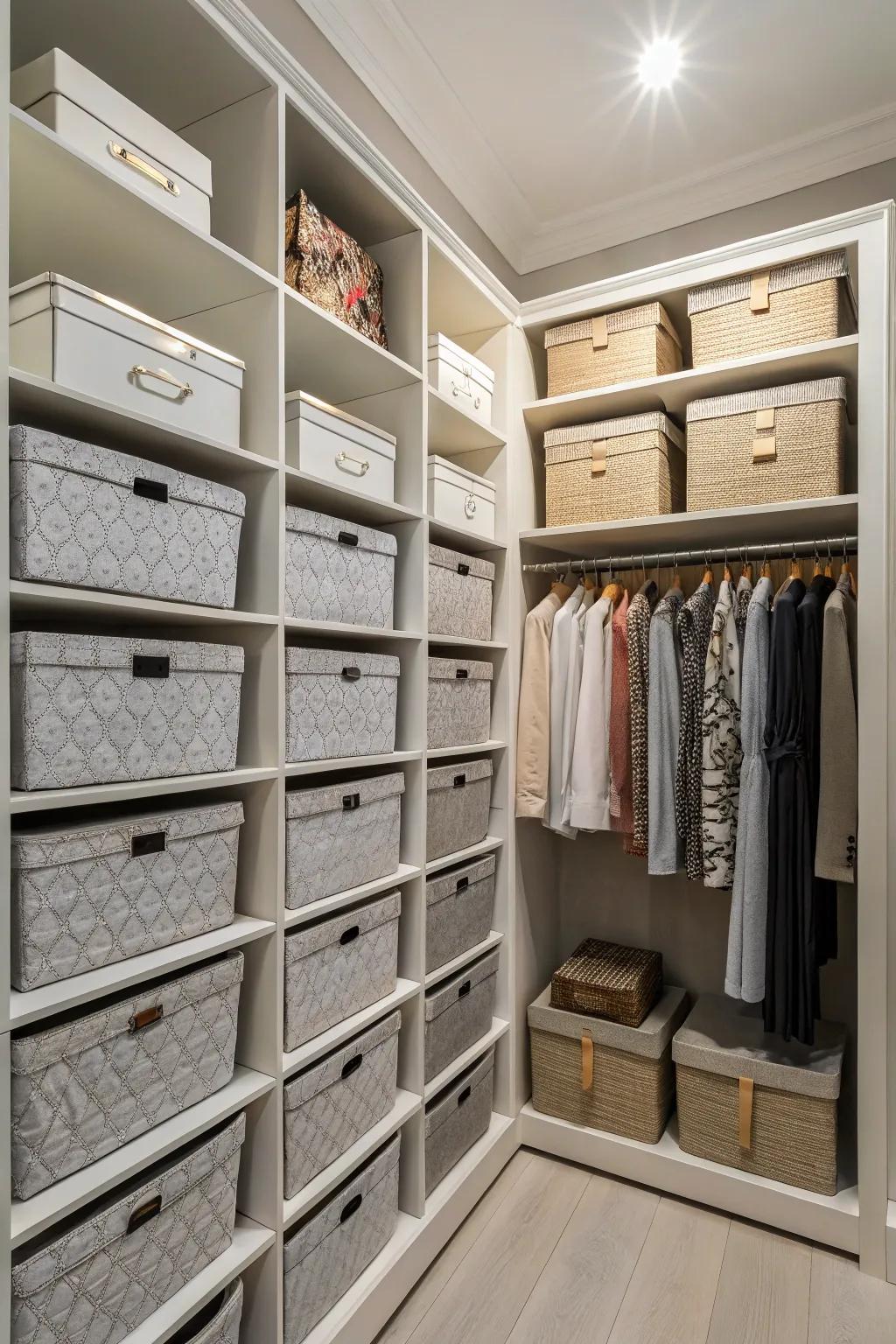 Make the most of your closet's vertical space by installing high shelves.