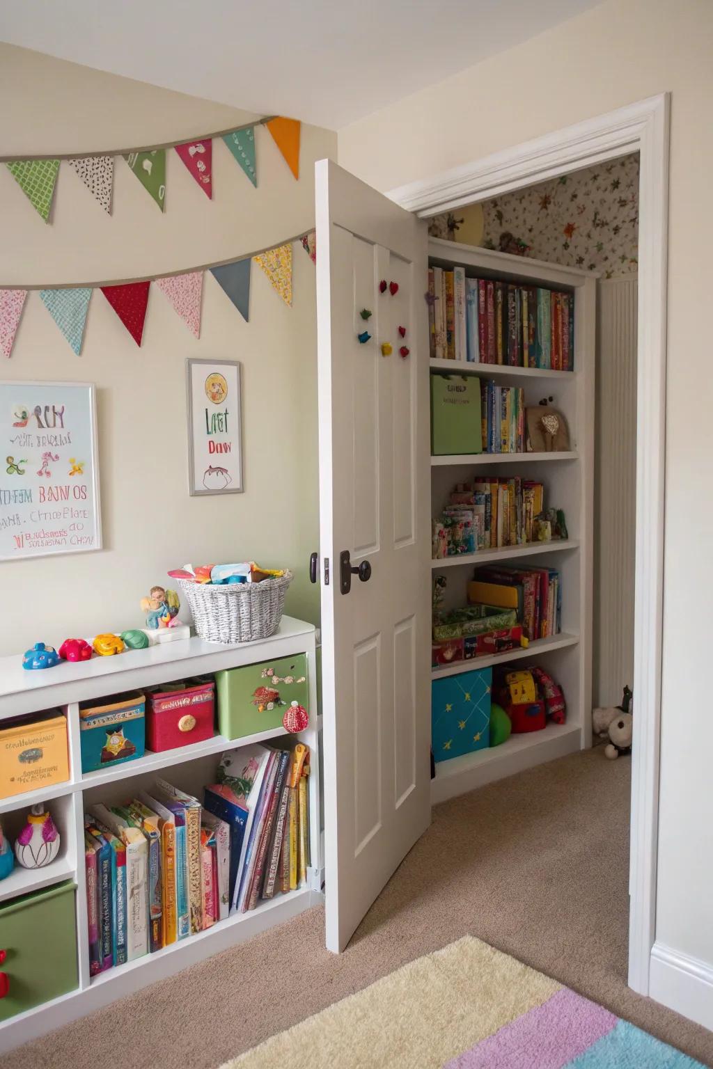 The ultimate dream for kids: a secret space tucked away behind a bookshelf.