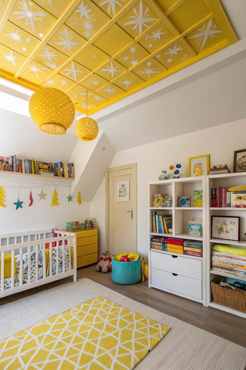 Radiant gold accents infuse warmth and joy into this kid's space.