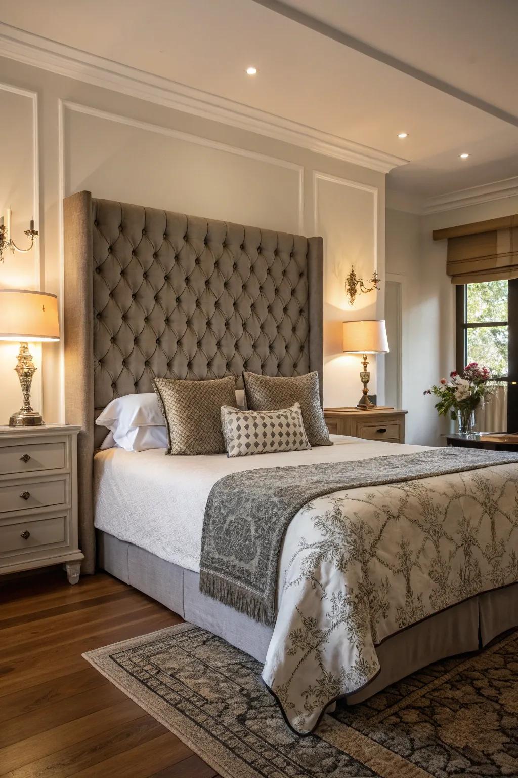 A focal-point headboard can transform your king bedroom into a personal style statement.