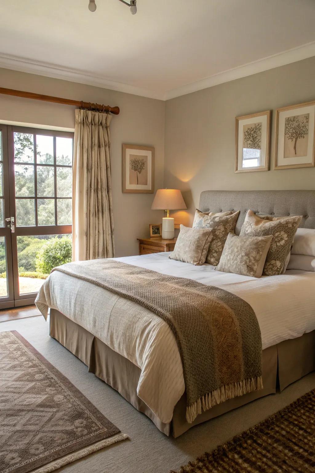Neutral tones impart a soothing ambiance to your bedroom.