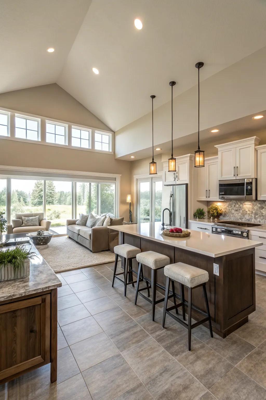 A kitchen designed with an open concept that integrates seamlessly into the living area.