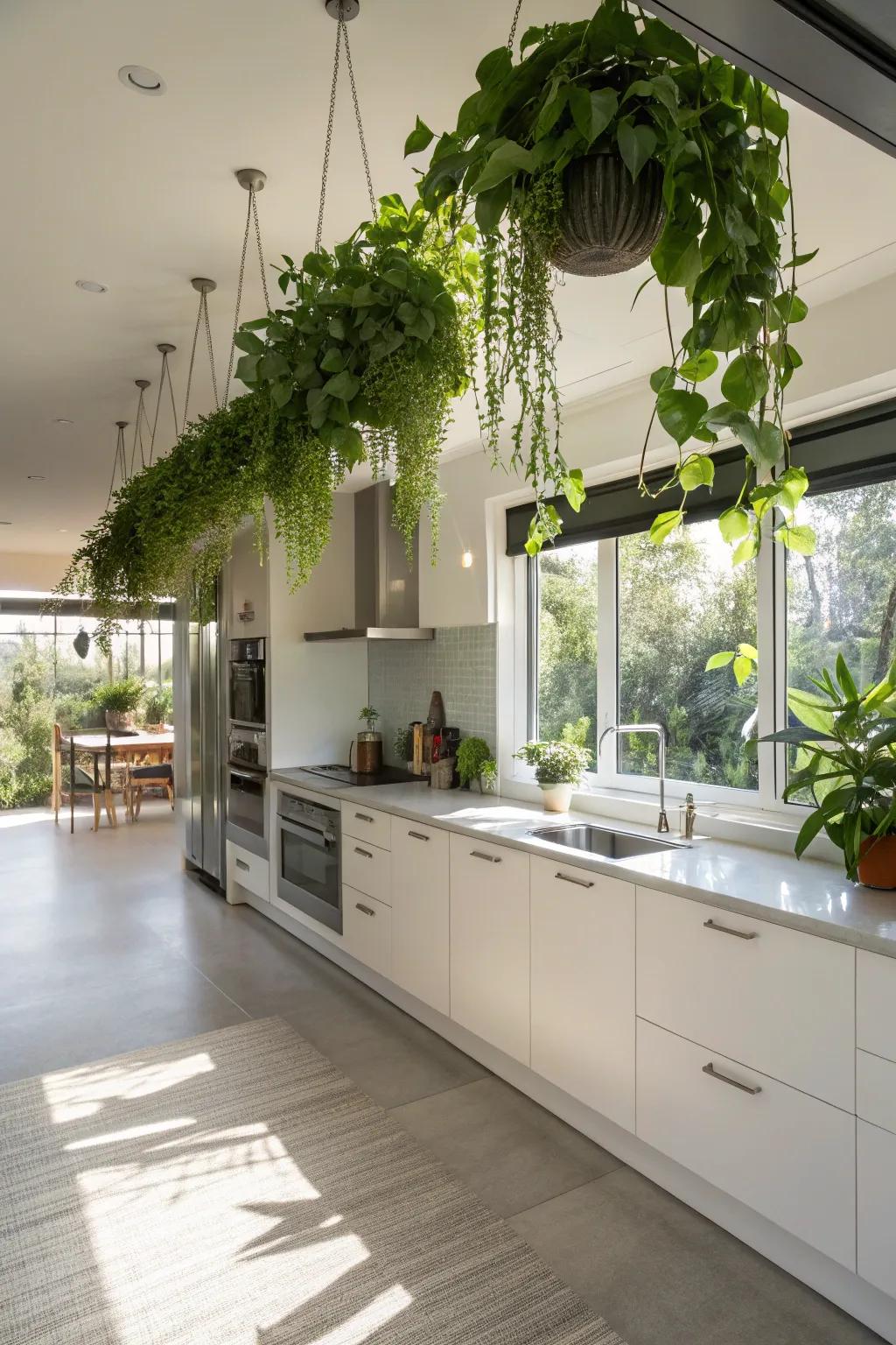 Establish a high-rise garden paradise in your kitchen using suspended flora.