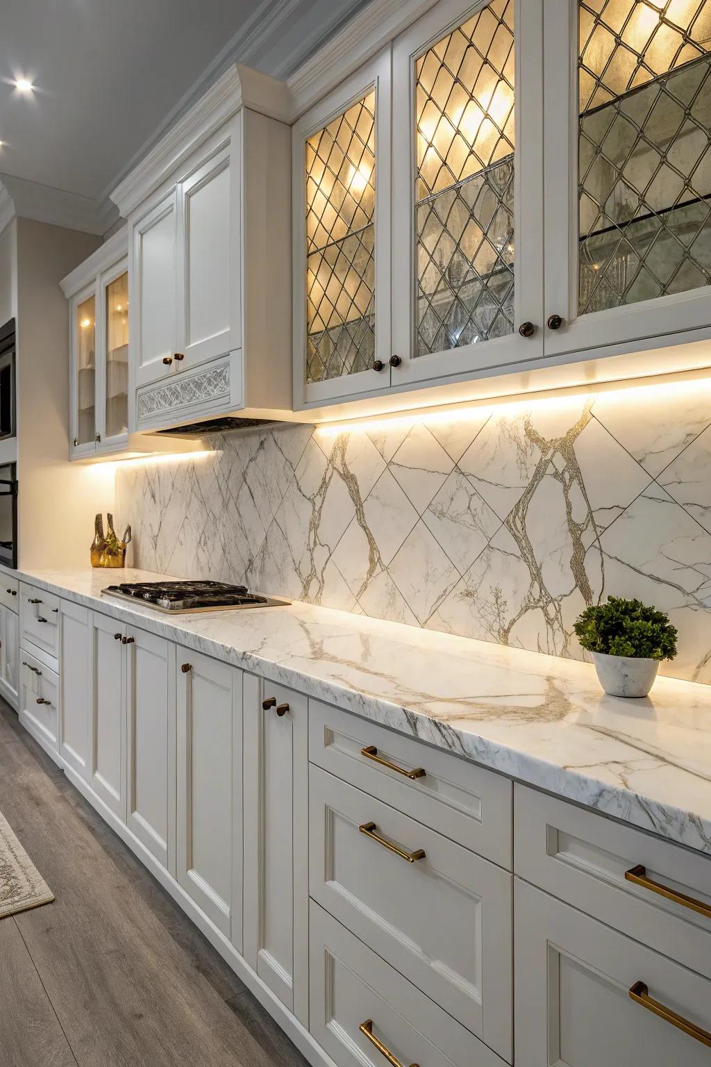 Marble-style faux stone surfaces infuse refinement into any cooking space.