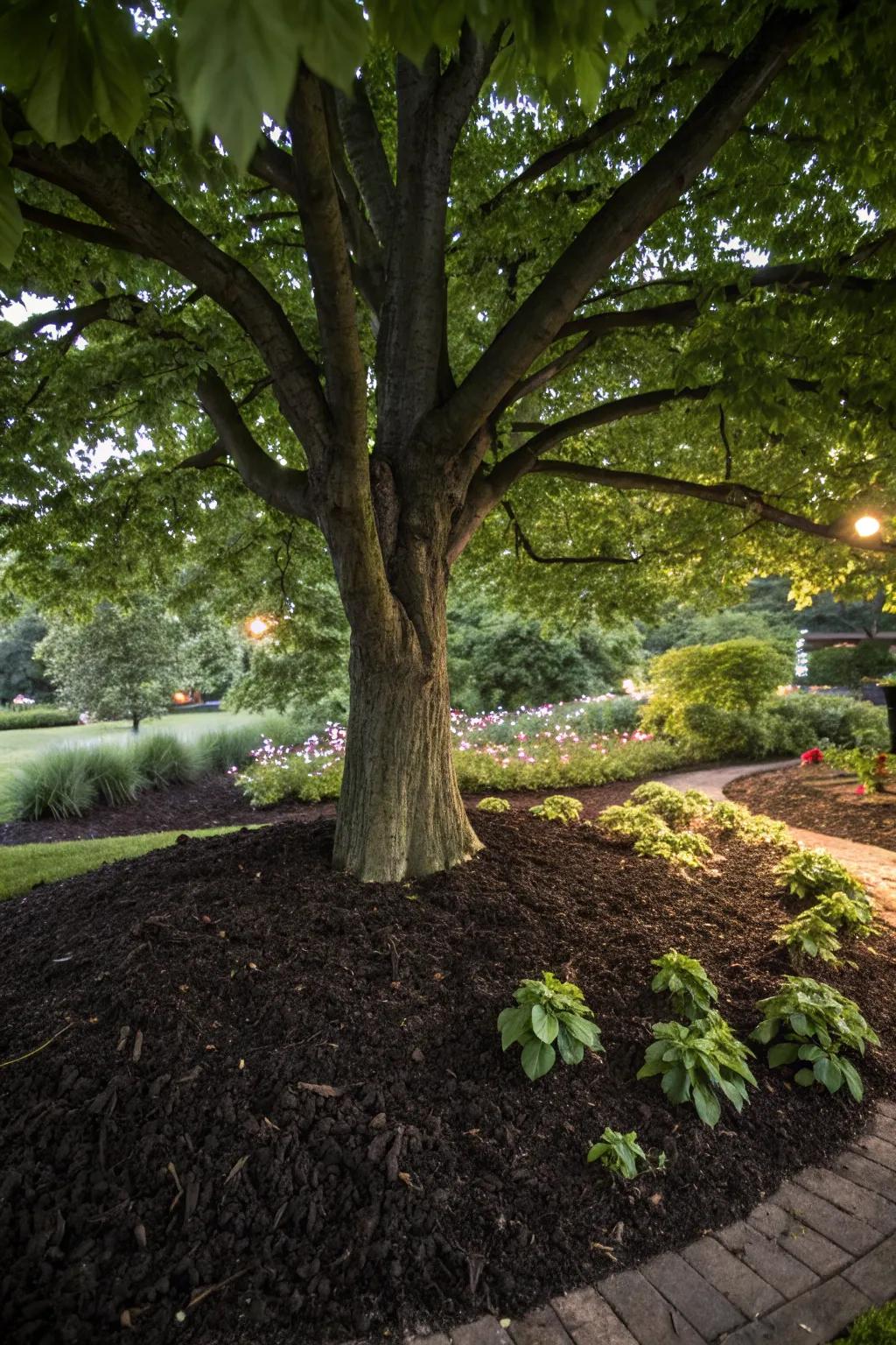 Mulch not only enhances the aesthetic but also protects trees.