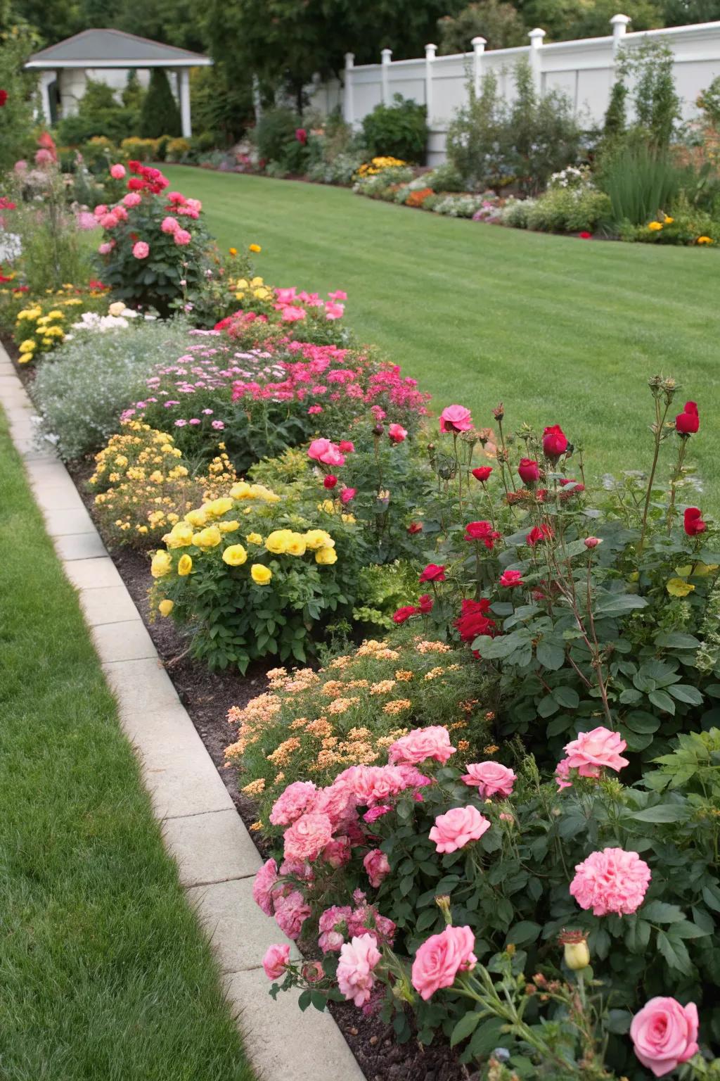 Radiant roses enhance a beautiful border.