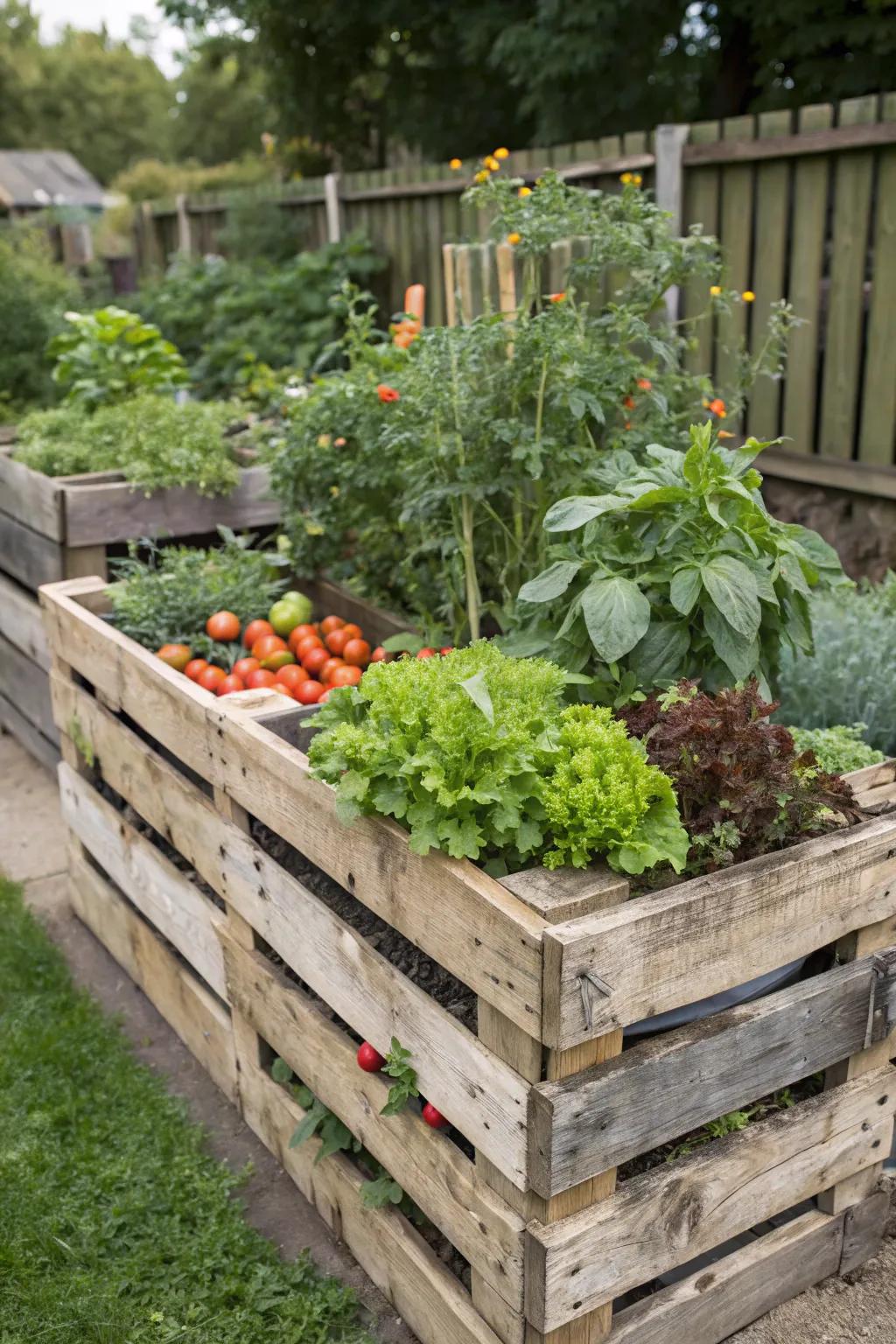 Wood platforms are a beautiful and cheap way to build raised beds in your garden.