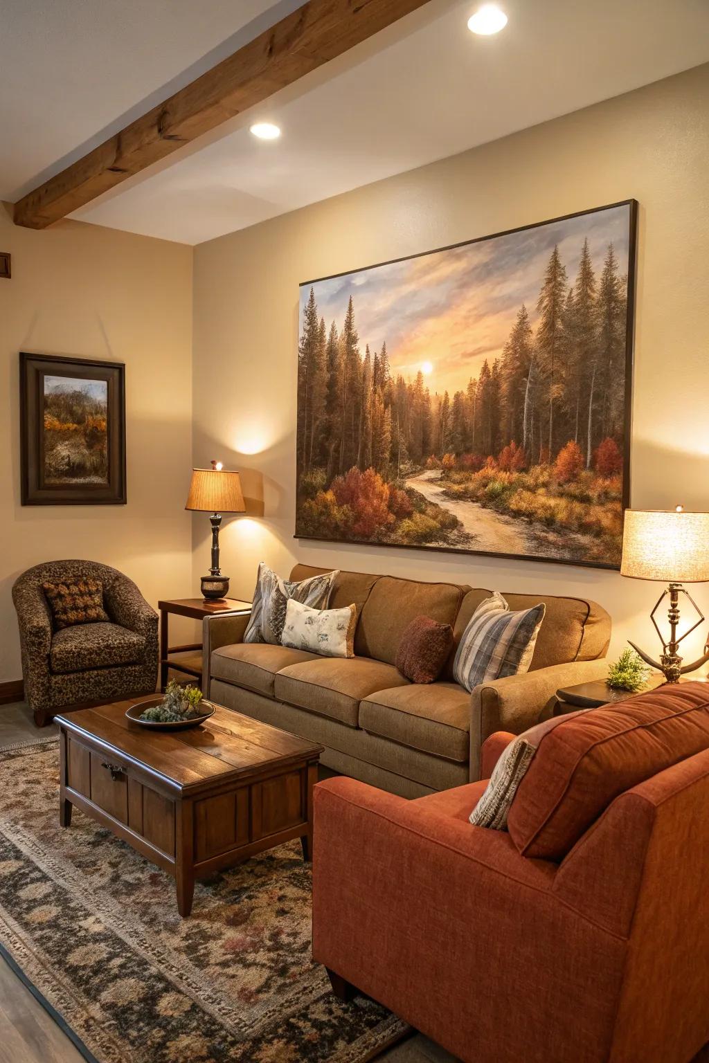 A woodland vista painting infuses the peace of nature into interior spaces.