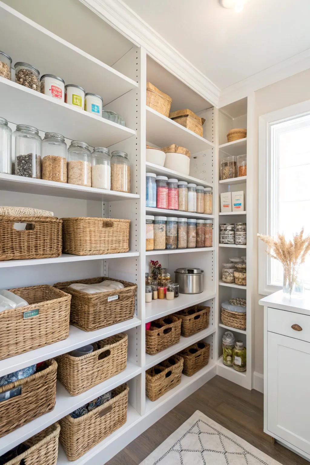 Shelving that can be rearranged provides adaptability for all storage demands.