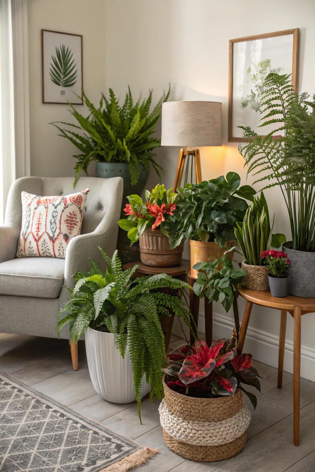 Indoor plants transform an ordinary corner into a vibrant, nature-filled escape.