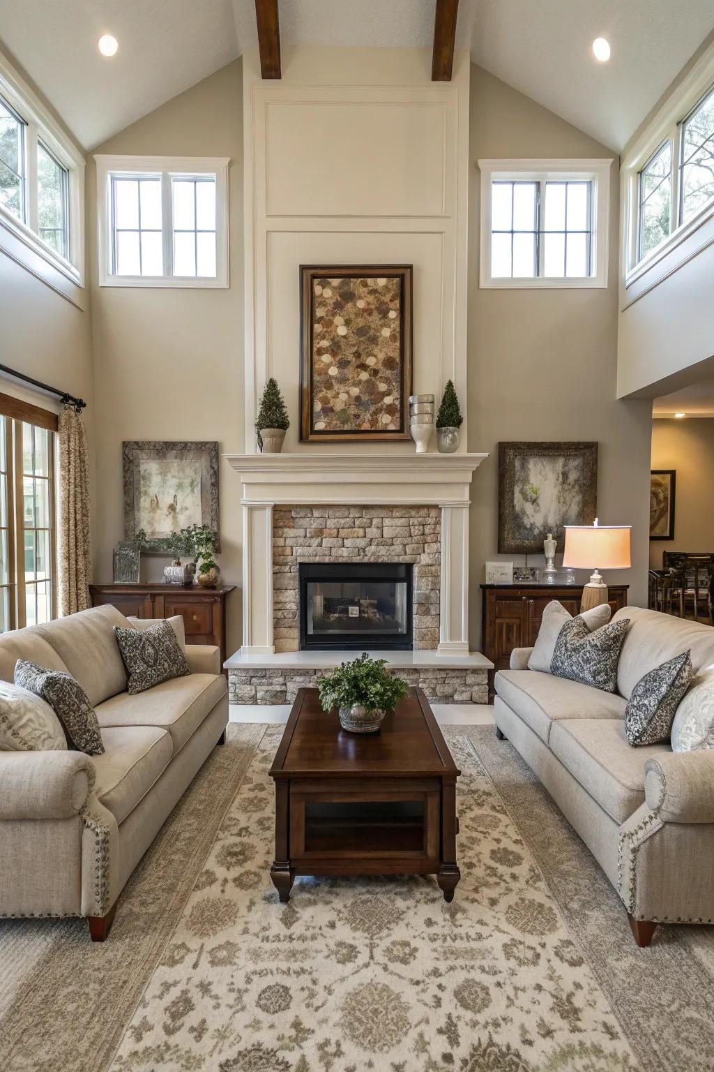 A symmetrical living room design highlighting harmony and equilibrium.