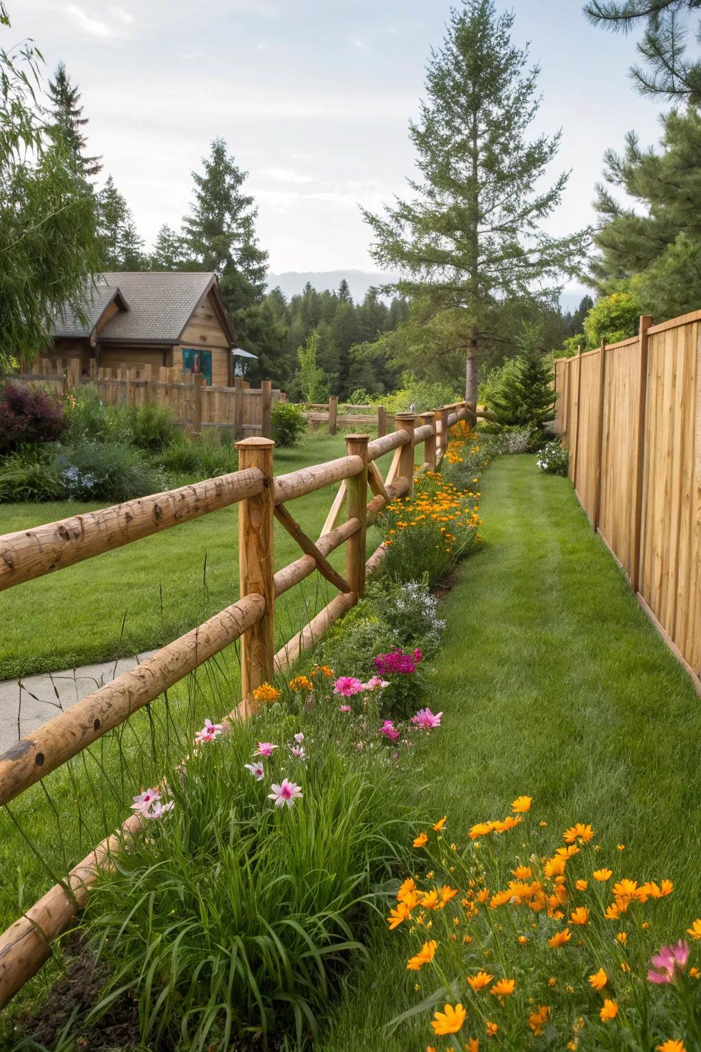 Diagonal log design offers a unique twist to classic fencing.