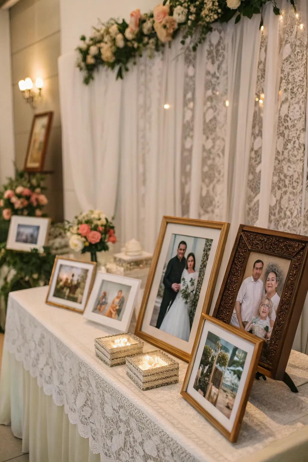 Portraits tastefully presented, enriching your wedding's memorial table.