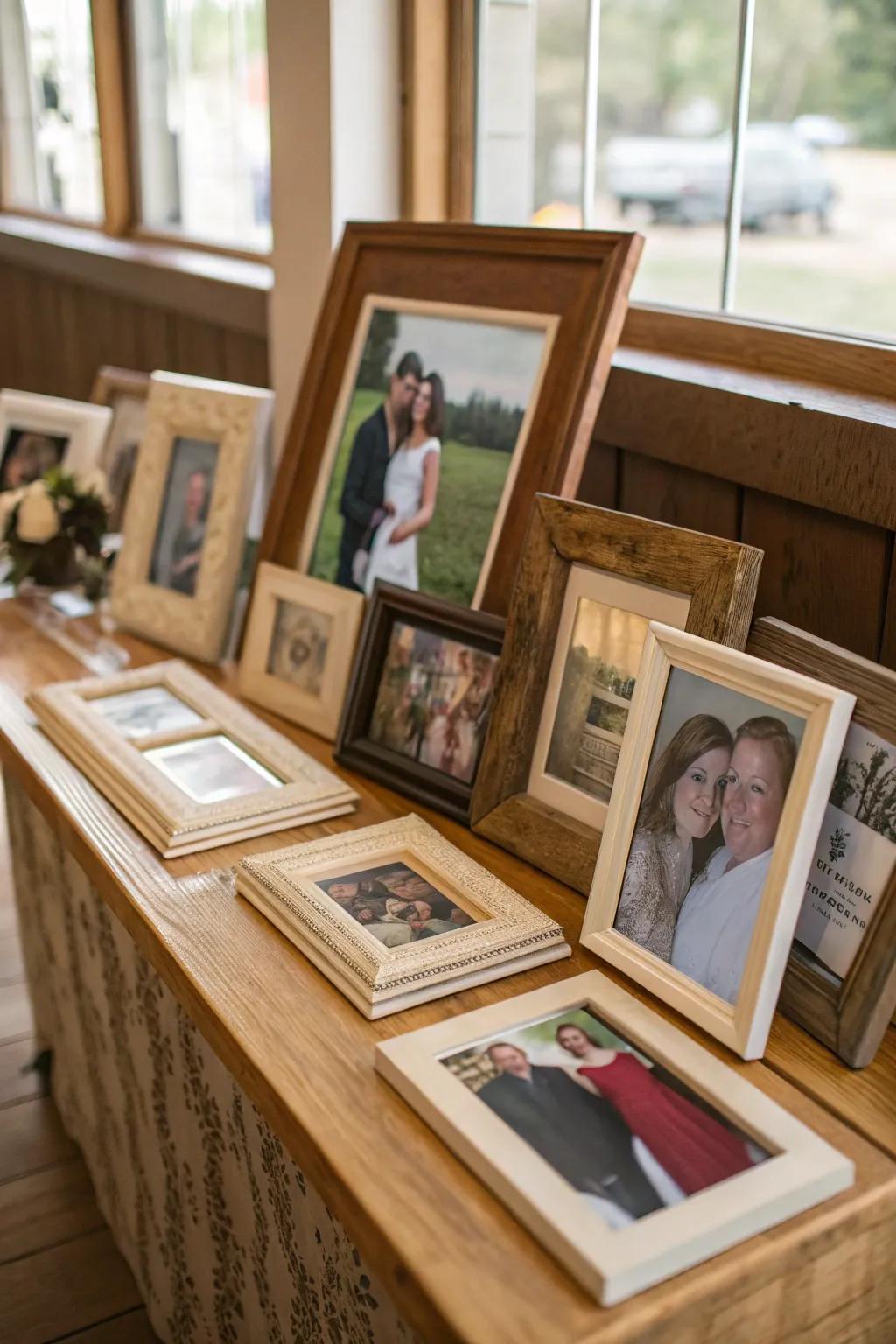 A carefully curated collection of framed photos to remember beloved individuals.
