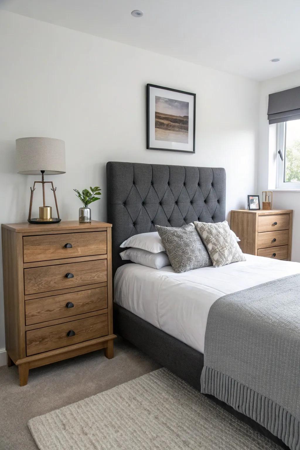 A grey and white theme makes this bedroom feel cutting-edge and modern.