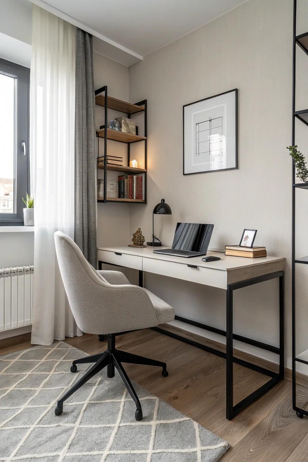 In this men's home office, minimalist furniture beautifully combines simplicity and elegance.