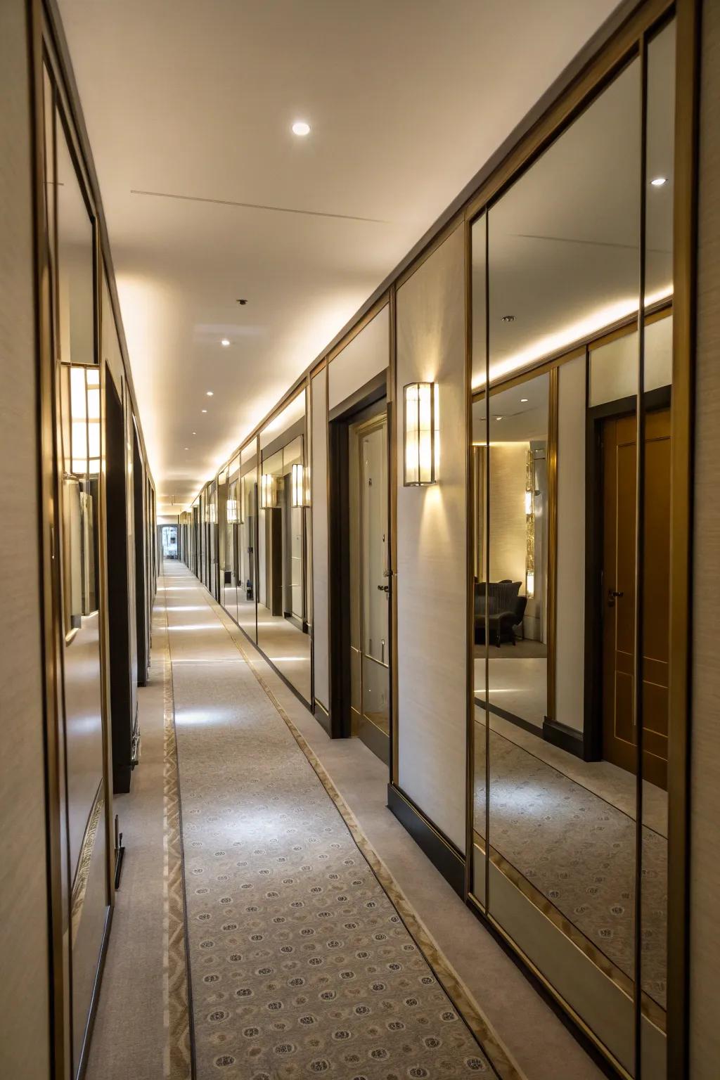 Illuminate dim hallways by using mirrored closet doors.