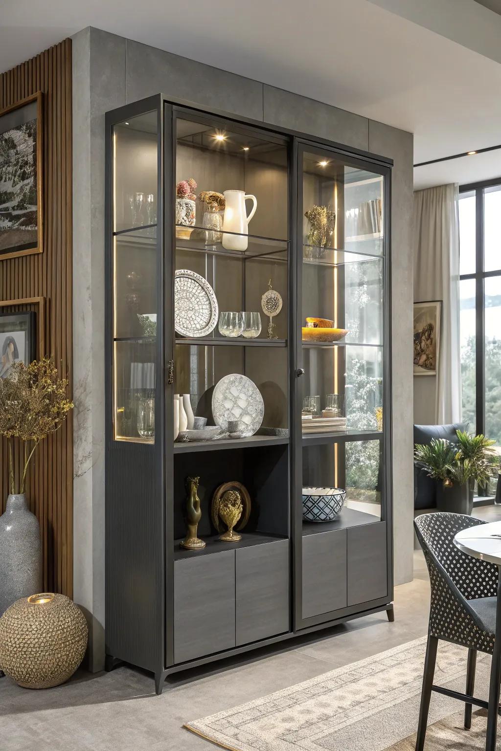 A captivating asymmetrical presentation in a china cabinet.