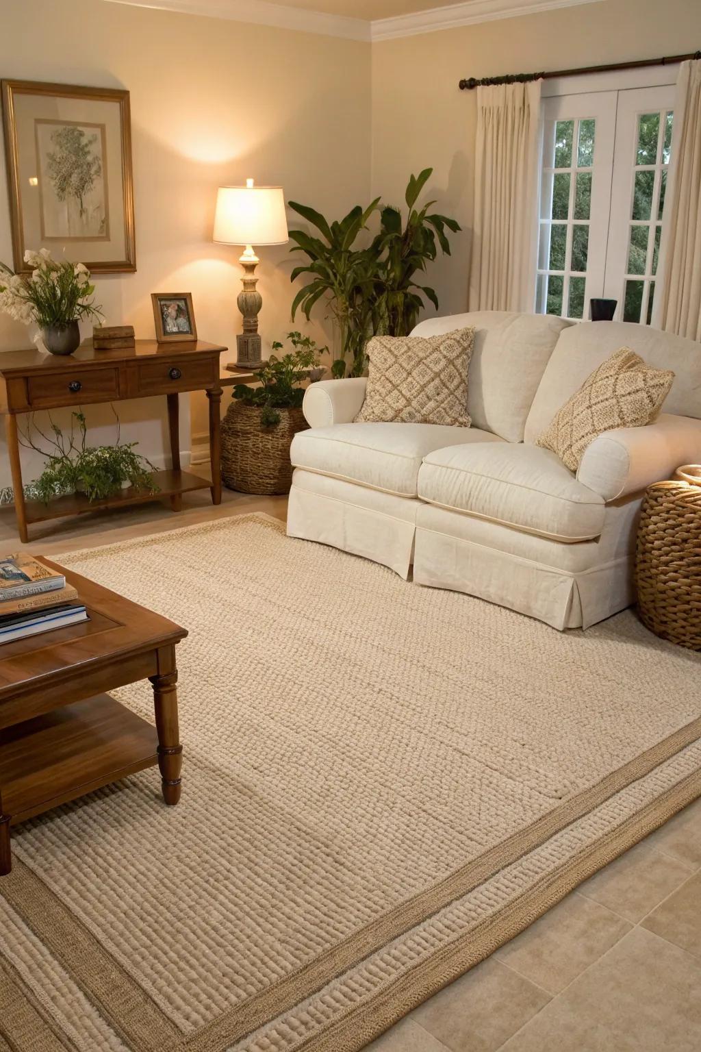 Light rugs create a serene base for any space.