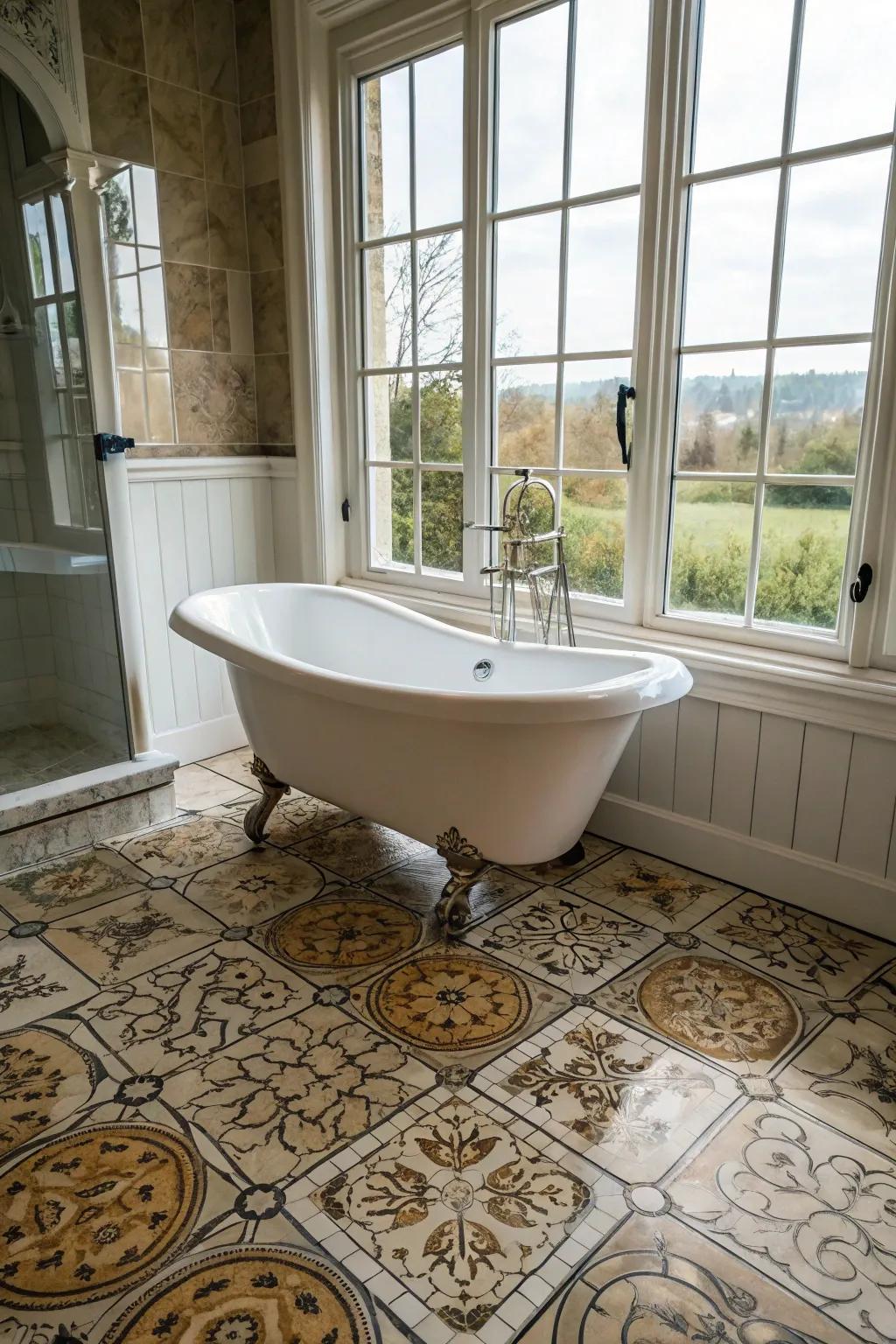 The enduring fascination of a clawfoot tub harmonizing within a modern ambiance.