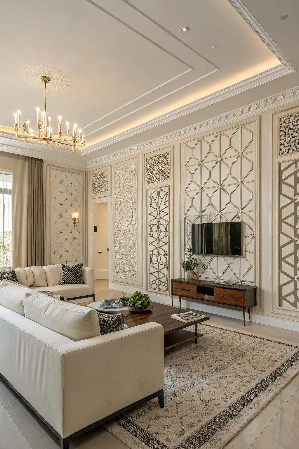 Geometric wall trims deliver a captivating visual charm to any space.