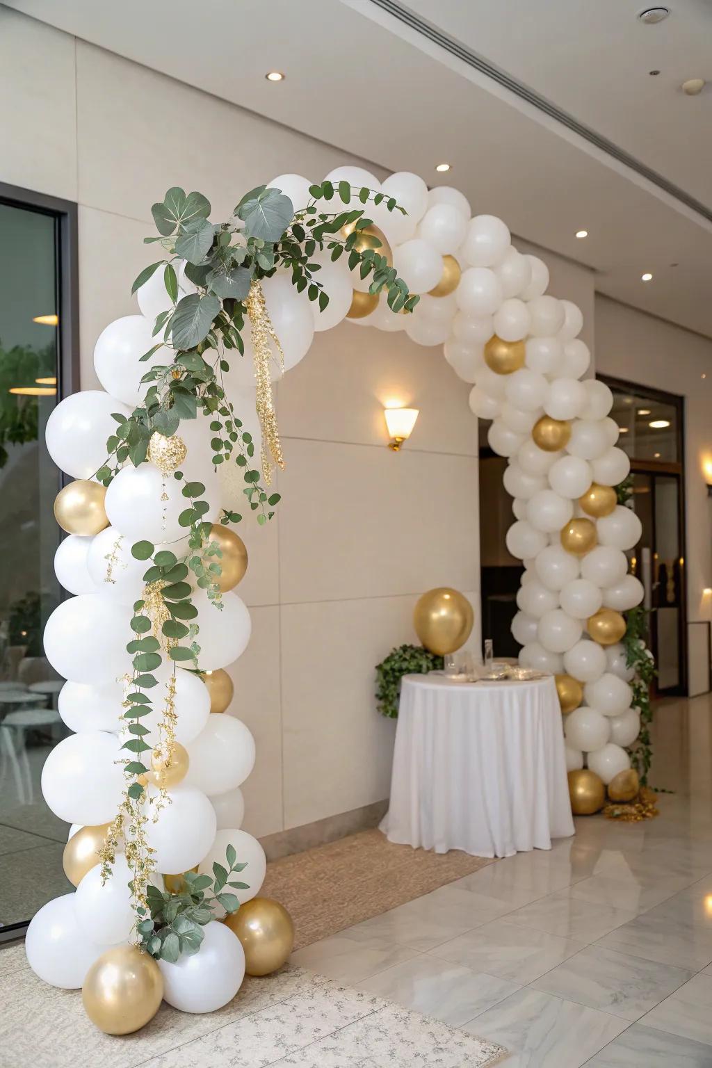 A stunning balloon arch that greets guests with a sophisticated touch.