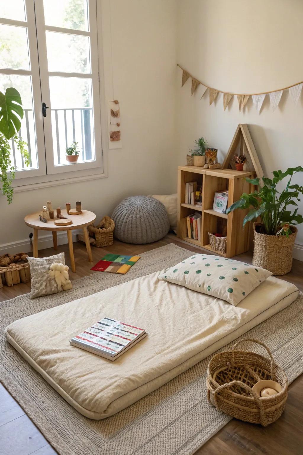 The floor bed promotes freedom of movement and autonomy.