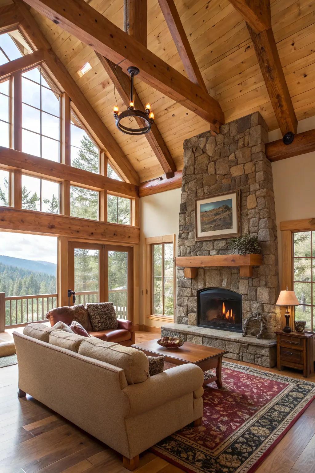 Raw elements such as stone and timbers usher the wild into your home.