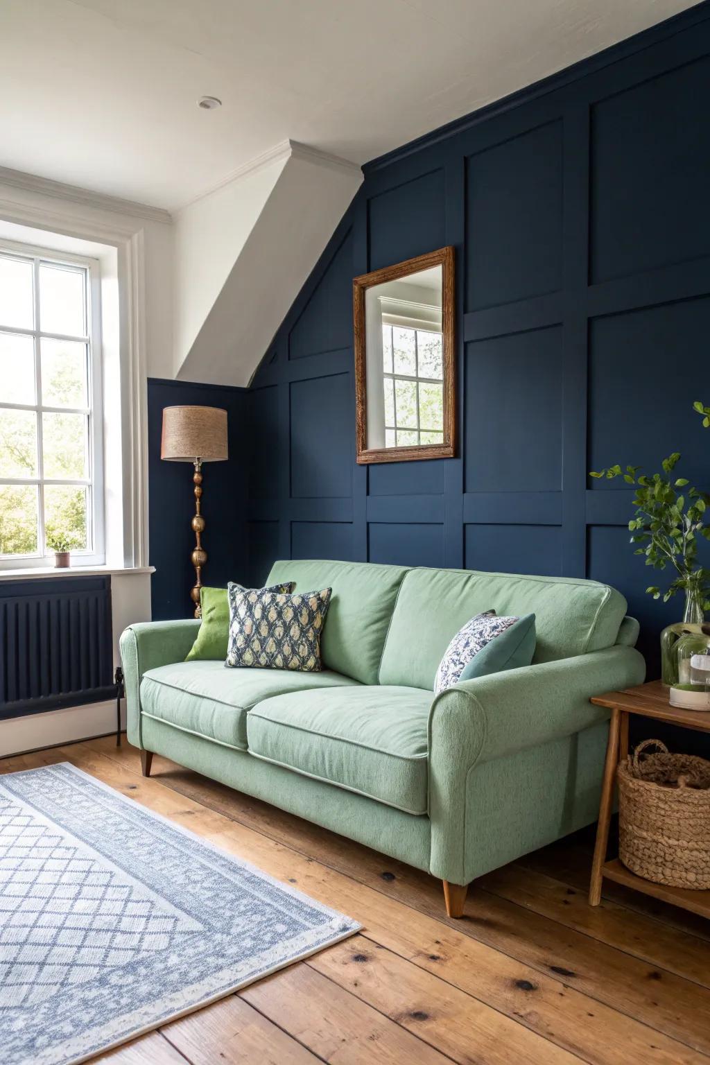 Shades of blue wall adds dimension to an inviting living area.